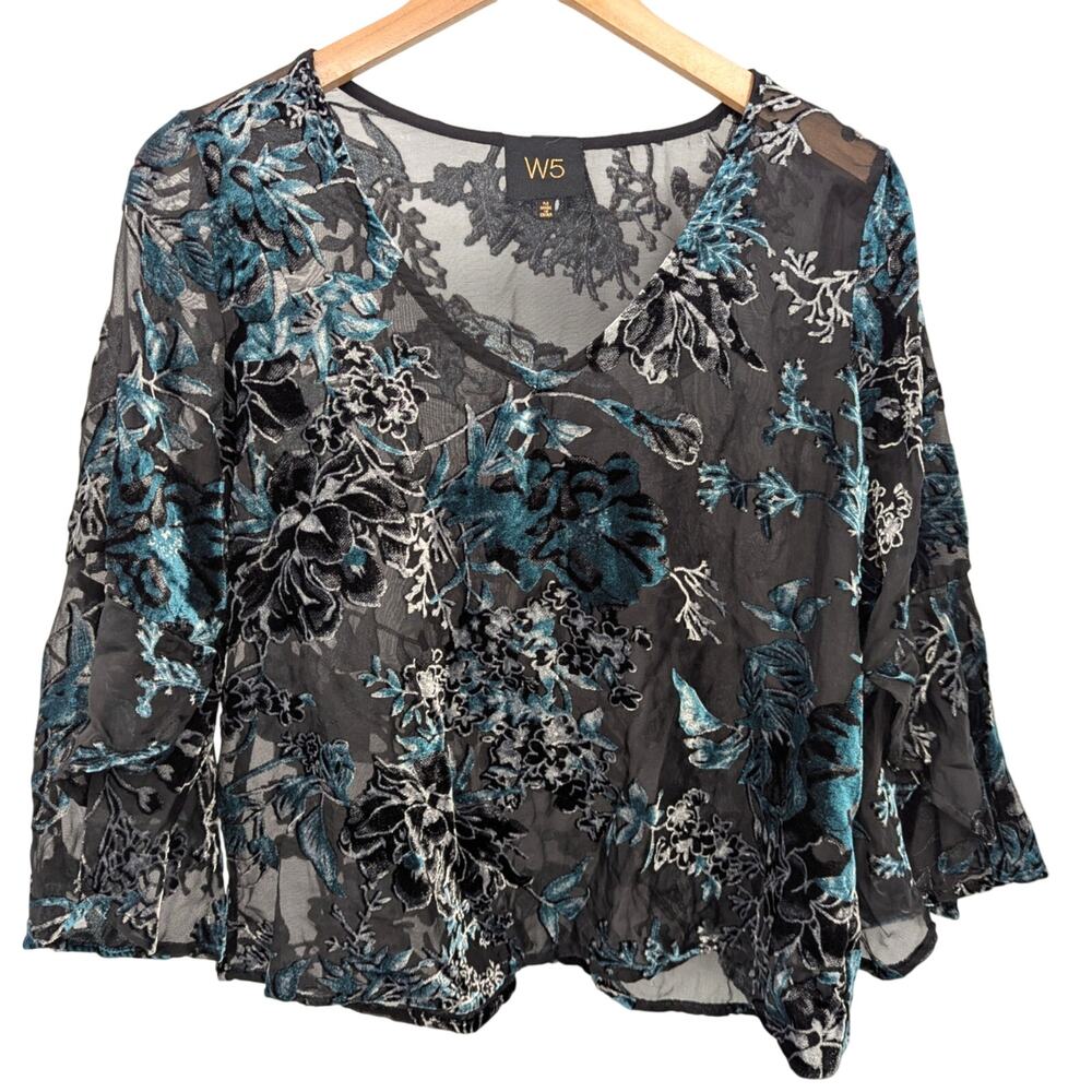 Anthropologie W5 Velvet Burnout Medium Women’s Floral Blouse Top Fairy Grunge